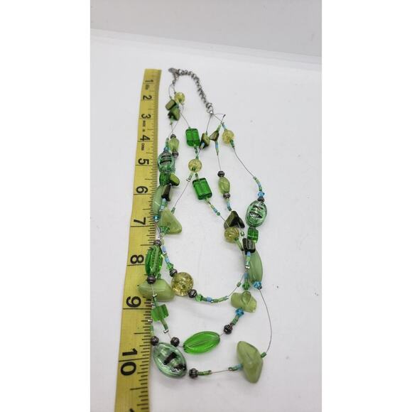 Vintage Beaded Necklace Multi2 Strand Lucite Glass Shell Jewelry RARE Green - Picture 4 of 12
